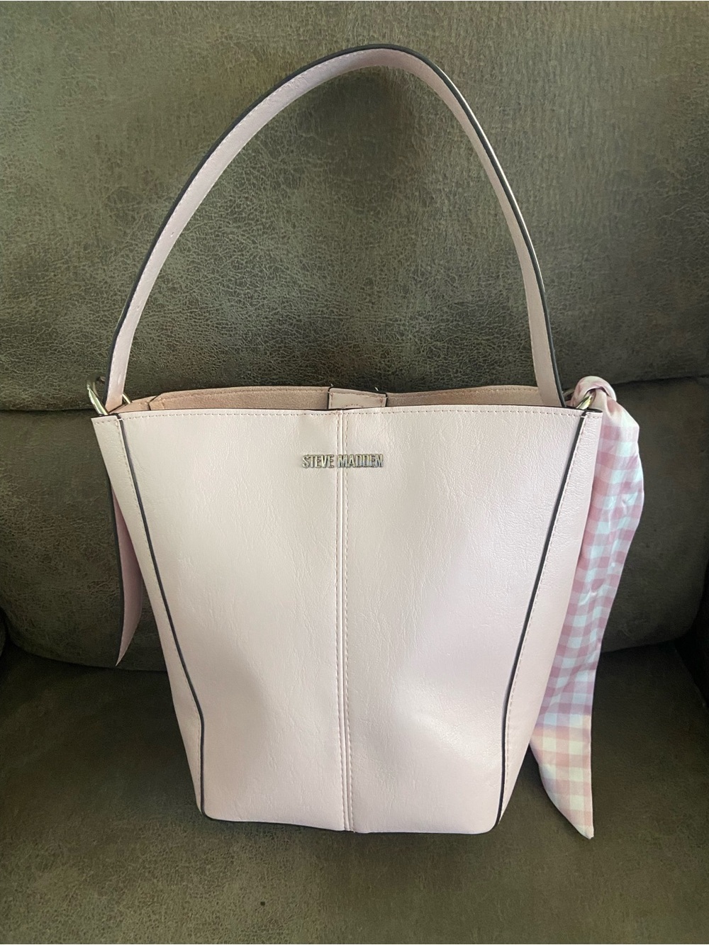 Steve Madden Light Pink Leather Shoulder Tote with Scarf Detail